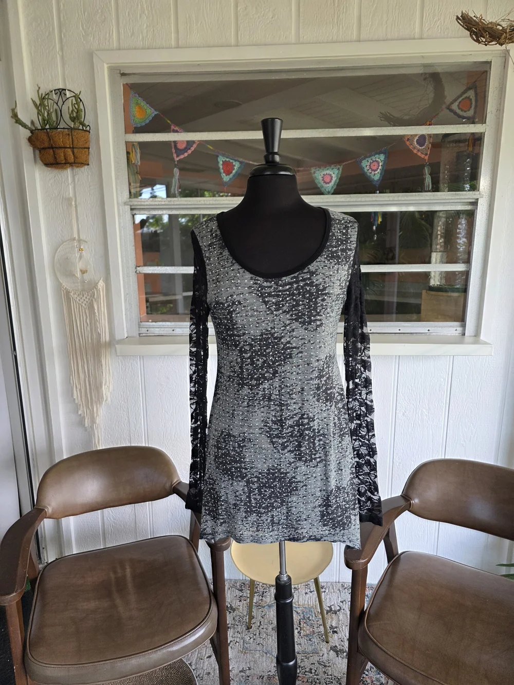 Vintage Y2K Vocal Bling Baddie Black and Gray Long Sleeve Tee Lace Indie Sleeze